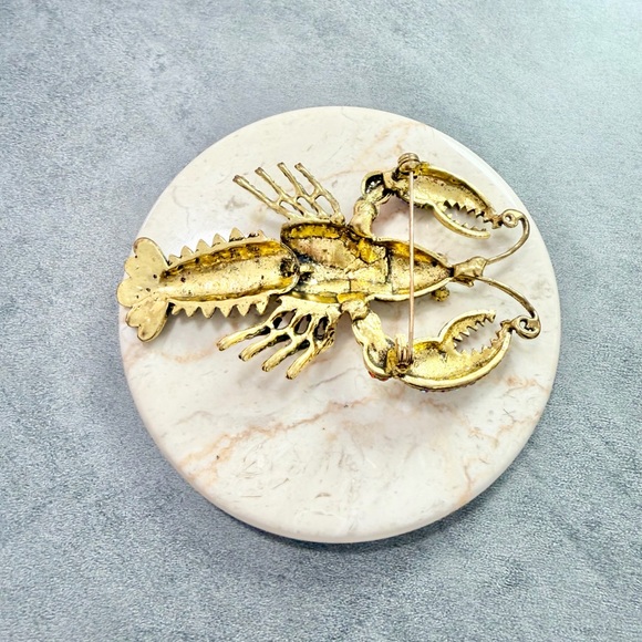 Large Articulated Lobster Brooch In Green And Red Rhinestone Antique Gold Tone - Picture 5 of 6